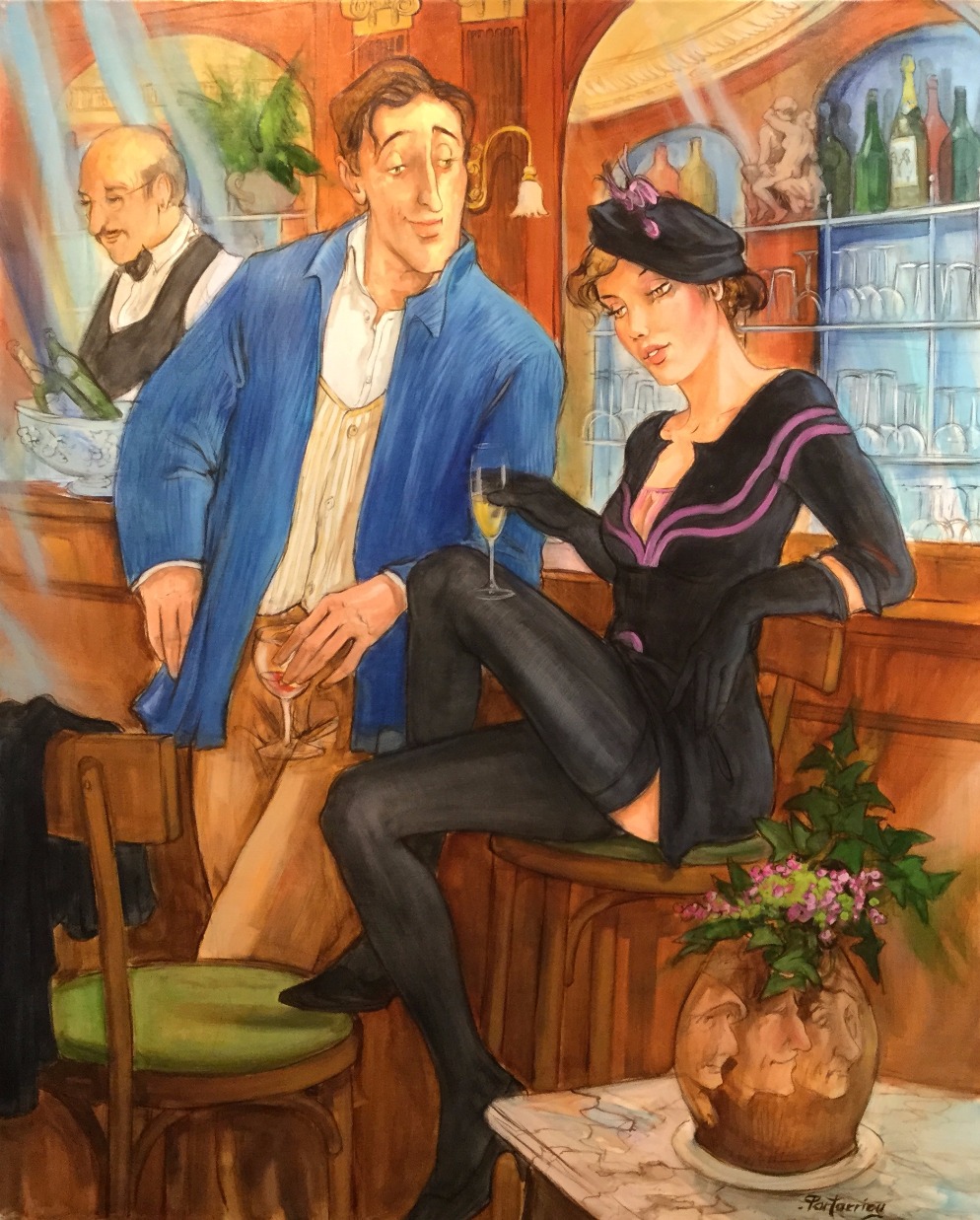 Rencontre au Bar (Meeting at the Bar) by Partarrieu, Figurative | French
