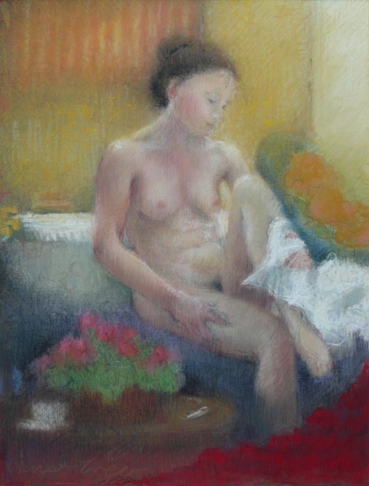 The Red Towel by Janet Treby, Figurative | Nude