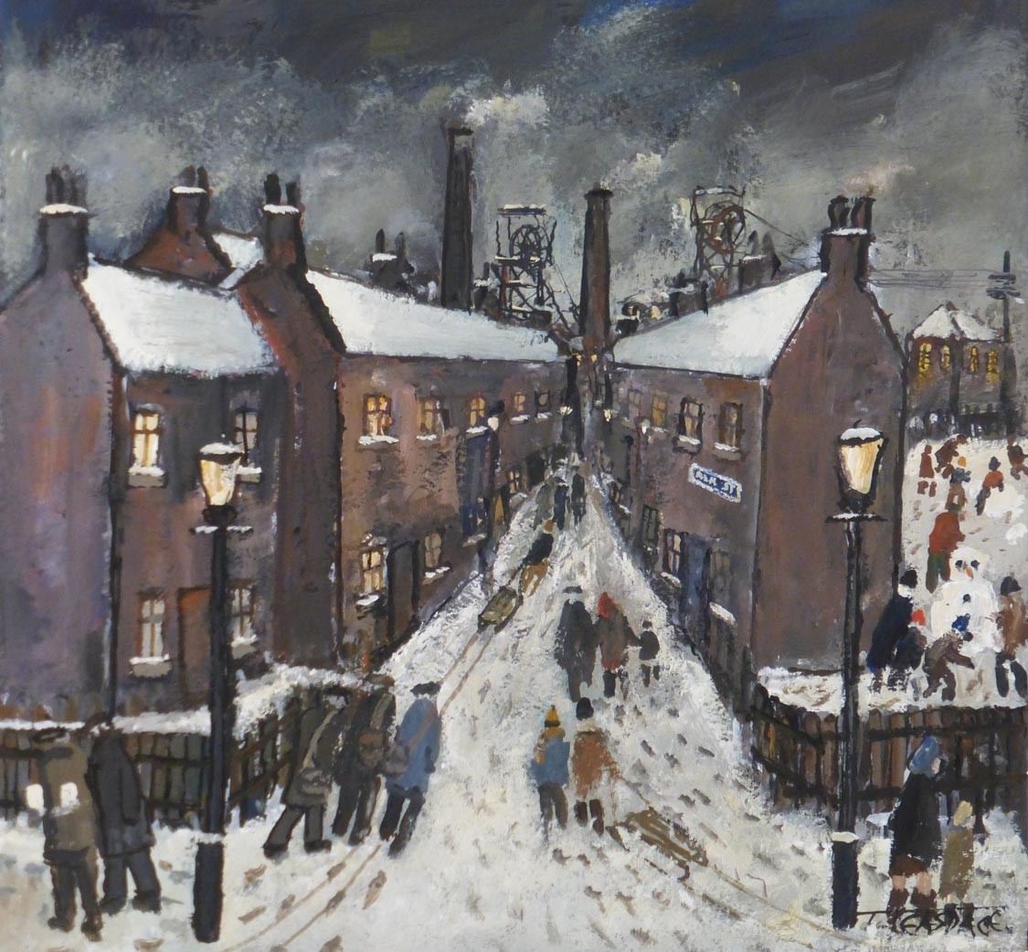 Snowman by Malcolm Teasdale, Northern | Nostalgic | Figurative | Snow | Landscape | Industrial | Mining