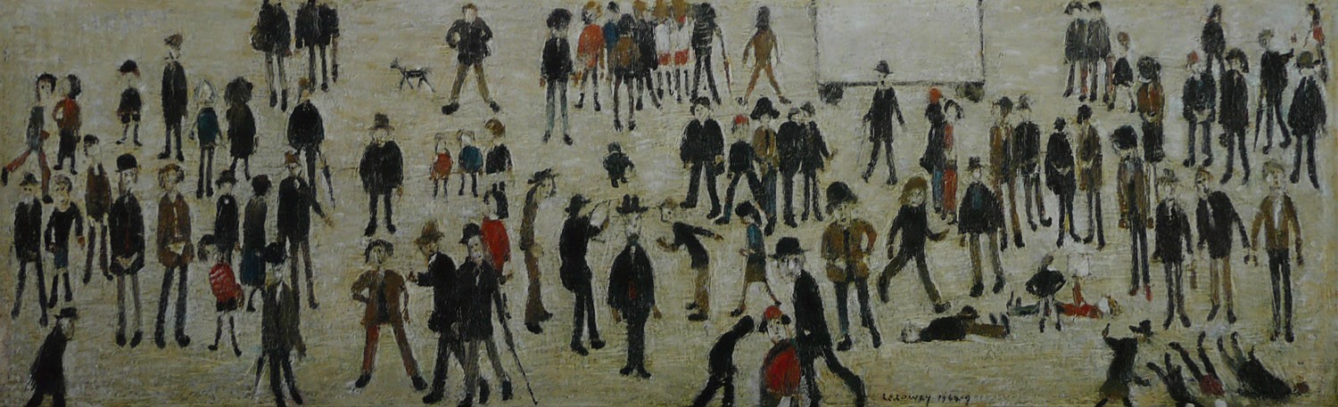 Crowd around a Cricket Sight Board by LS Lowry