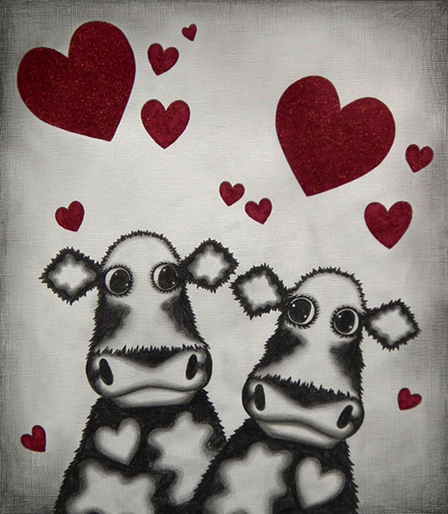 Love is in the Air by Caroline Shotton, Couple | Cow | Humour | Romance | Love