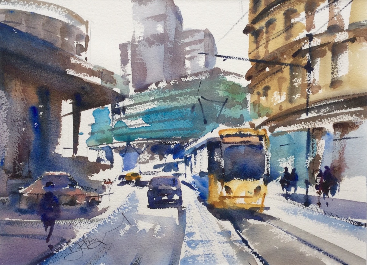 Shudehill Trams by Trevor Lingard