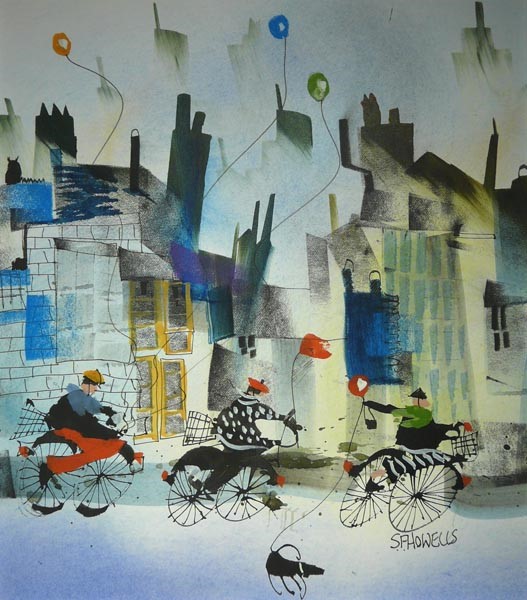 Three Cyclists and a Dog by Sue Howells